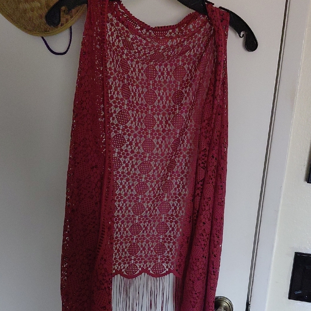 Red Lace Fringe Vest